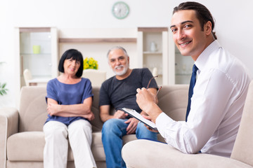 Old couple visiting psychiatrist doctor