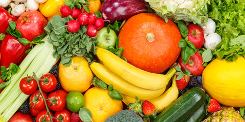 Fruits and vegetables background food collection pattern apples oranges banner fruit vegetable