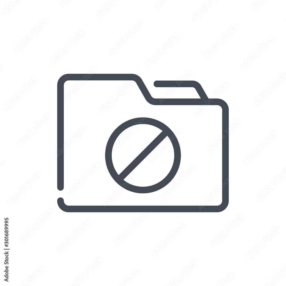 Poster blocked folder line icon. folder with problem vector outline sign.