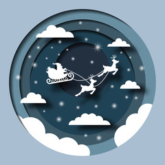 santa claus sleigh paper cut design