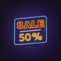 sale fifty percent off neon signboard