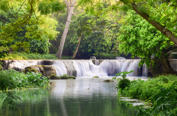 Beautiful view of waterfall in forest.