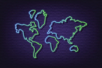world map neon signboard banner
