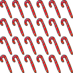 Seamless hand drawn pattern with watercolor candy cane, sweets, lollipop. New year and Christmas backgrounds and texture. For greeting cards, wrapping paper, packaging, fabric, calendars, prints