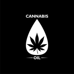 Medical Cannabis oil icon design with Marijuana leaf and hemp oil drop isolated on black background