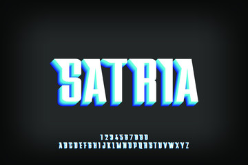 bold satria 3d effect alphabet sans serif font vector design