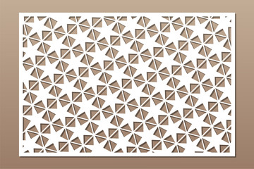 Decorative card for cutting. Linear geometric Star pattern. Laser cut. Ratio 2:3. Vector illustration.