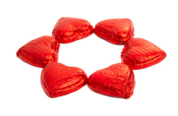 chocolate hearts in foil isolated