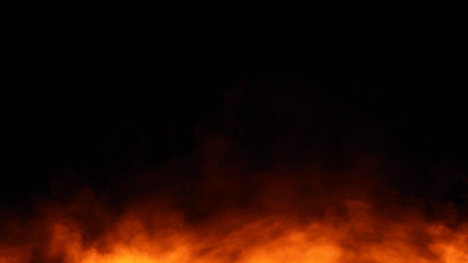 Fire smoke on the floor . Isolated black background. Design element.