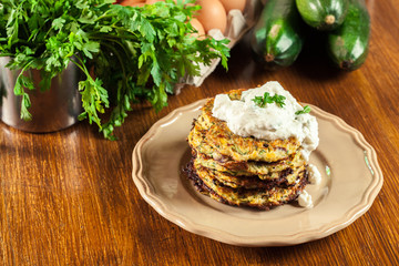 Zucchini fritters or pancakes