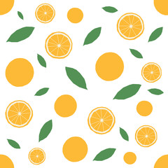 Oranges seamless pattern. Seamless pattern with oranges and leaves. Abstract background. Vector illustration.