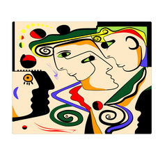 Colorful background, cubism art style, abstract faces