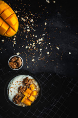 Bowl of homemade granola with yogurt and cereals