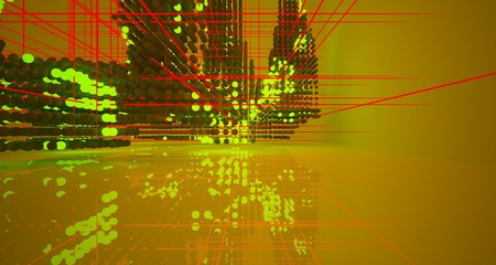 Abstract architectural concrete smooth interior from an array of spheres with color gradient neon lighting. 3D illustration and rendering.