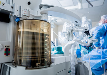 Modern equipment in operating room. Medical devices for neurosurgery.