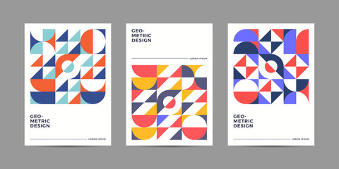 Obraz premium Placard templates set with Geometric shapes, Retro geometric style flat and line design elements. Retro art for covers, banners, flyers and posters. Eps10 vector illustrations