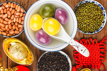 Chinese Lantern Festival food，Colored dumplings