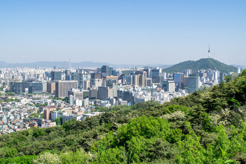 Aerial View of Downtown Seoul on a Clear Summer Evening - Seoul, South Korea