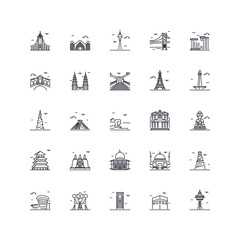 Famous landmark building icon set vector isolated