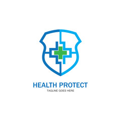 Obraz premium health protection with shield logo design vector template for medical or insurance company-vector