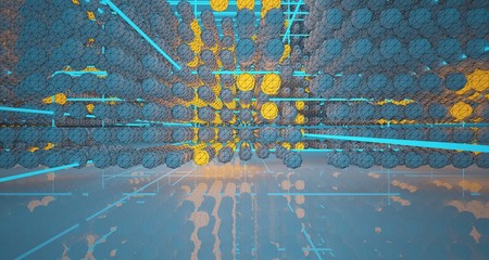 Abstract architectural drawing white interiorfrom an array with color gradient neon lighting. 3D illustration and rendering.