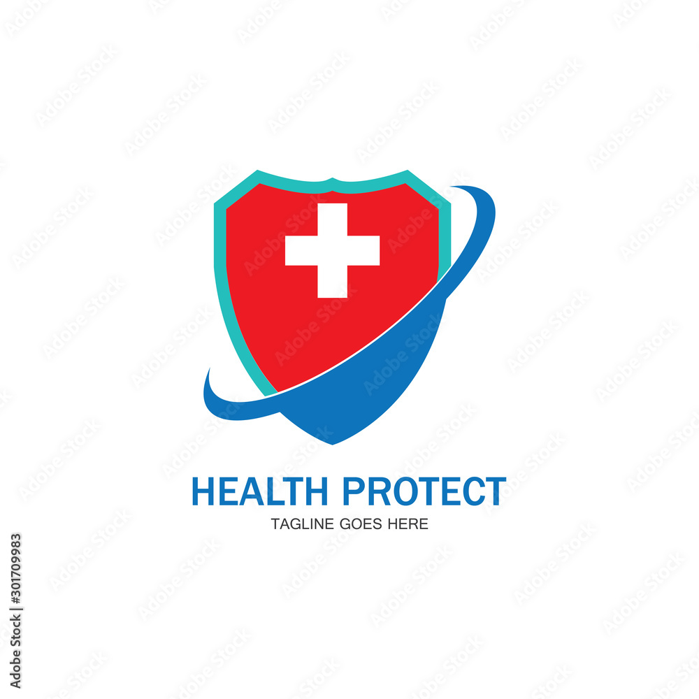 Wall mural health protection with shield logo design vector template for medical or insurance company-vector