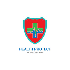 health protection with shield logo design vector template for medical or insurance company-vector