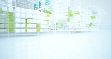 Fototapeta premium Abstract white and colored gradient glasses interior from an array of cubes with window. 3D illustration and rendering.