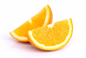 Closeup fresh sliced mandarin orange fruit isolated on white background with clipping path.