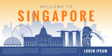 Singapore ciry landmark landscape vector graphic design - obrazy, fototapety, plakaty