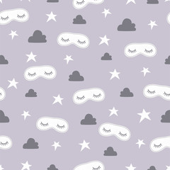 Obraz premium Seamless pattern of clouds of stars with sleep masks