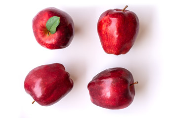 Red apples isolated on white background. Top view. Flat lay.
