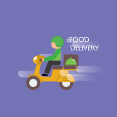 Fast delivery by scooter. Vector cartoon illustration.Vector design logo food delivery.