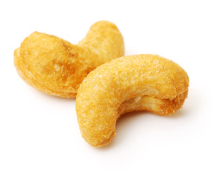 Roasted cashew nuts isolated on white background
