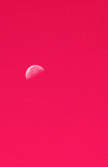 Nature scene of the half moon in day time isolated with red background - minimal abstract patterns          