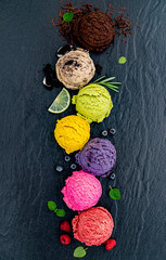 Various of ice cream flavor ball blueberry ,lime ,pistachio ,almond ,orange ,chocolate and vanilla...
