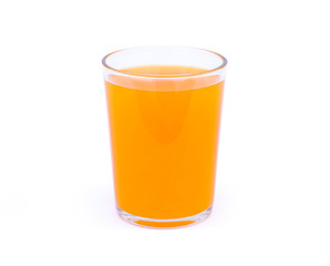 Closeup glass of fresh orange juice isolated on white background with clipping path. Healthy drinks concept.
