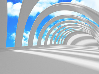 Obraz premium Futuristic White Architecture Design on Cloudy Sky Background