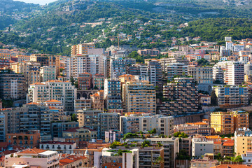 Fototapeta na wymiar Hillside buildings overlooking Monaco and Monte Carlo, France