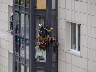 Window cleaner is at work