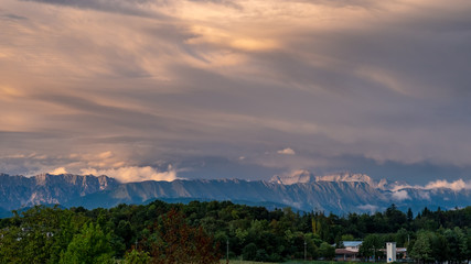 Sunset after the storm in the italian countryside