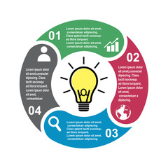 4 step vector element in four colors with labels, infographic diagram. Business concept of 4 steps or options with light bulb