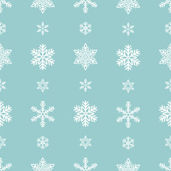 Naklejka na ściany i meble Snowflake holiday decoration, seamless pattern. Snow flat sign isloated on green background