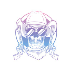 Sketch skull with cowboy hat