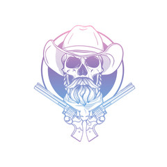 Sketch skull with cowboy hat