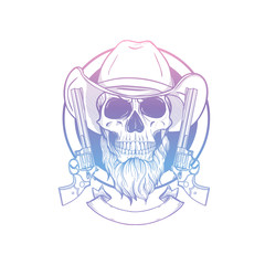 Sketch skull with cowboy hat