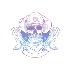 Sketch skull with cowboy hat