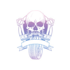 Hand drawn sketch skull with piston