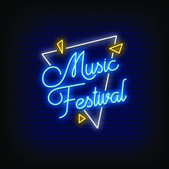 Music Festival Neon Signs Style Text Vector