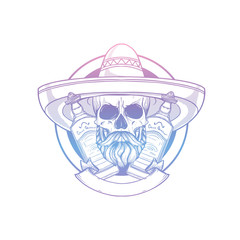 Hand drawn sketch skull with sombrero